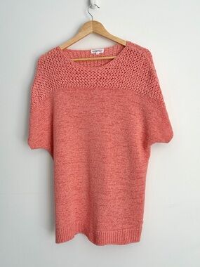 Northern Reflections - Coral Coastal Boho Open Knit Sweater Top - Size